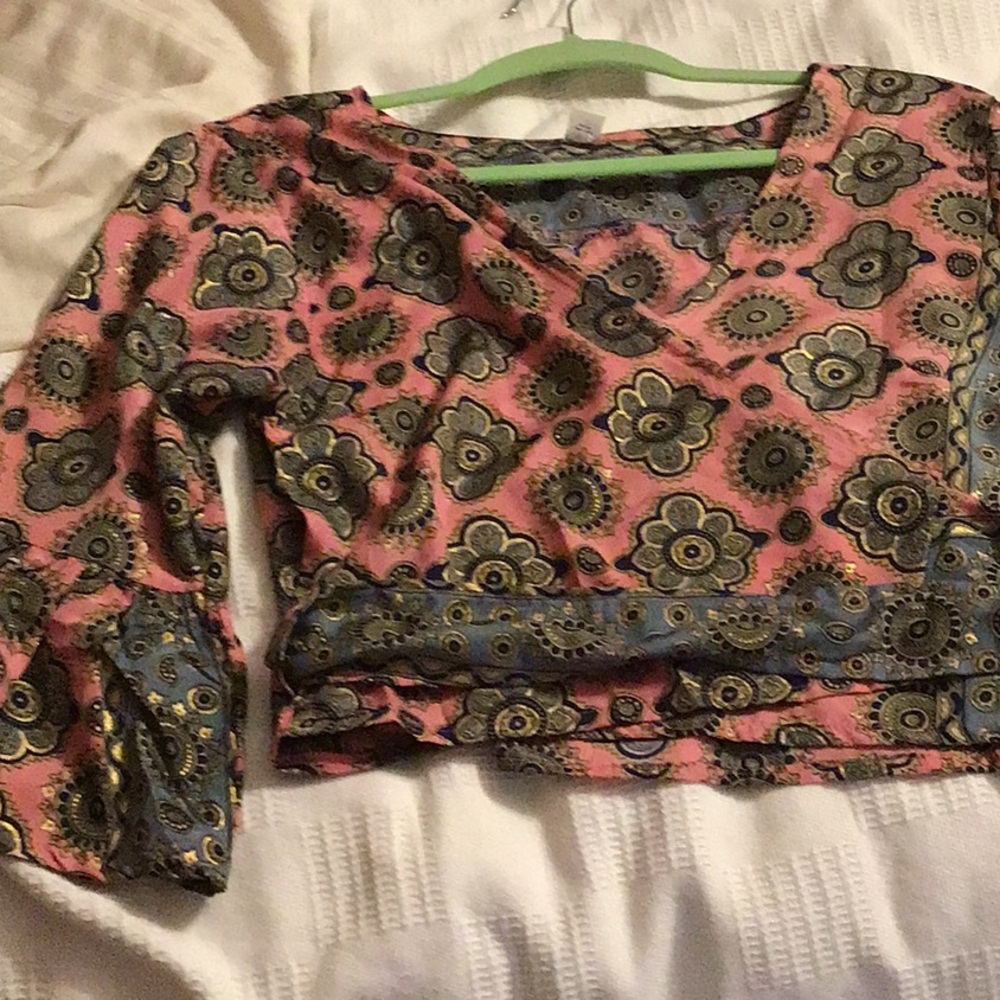 Pink Crop Wrap Blouse or Jacket .with Three-Quarter Sleeves